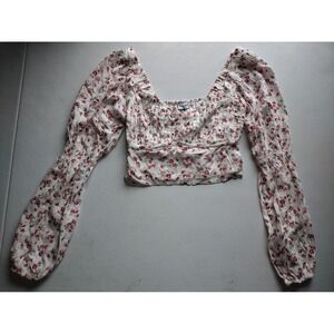 Social Tourist women's white floral‎ crop blouse size small